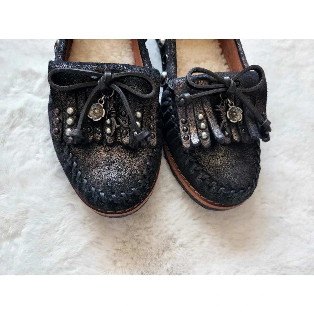 New Coach Roccasin Slip On Mocassin Flats Gold Metallic Black Size 5.5 - Picture 3 of 11